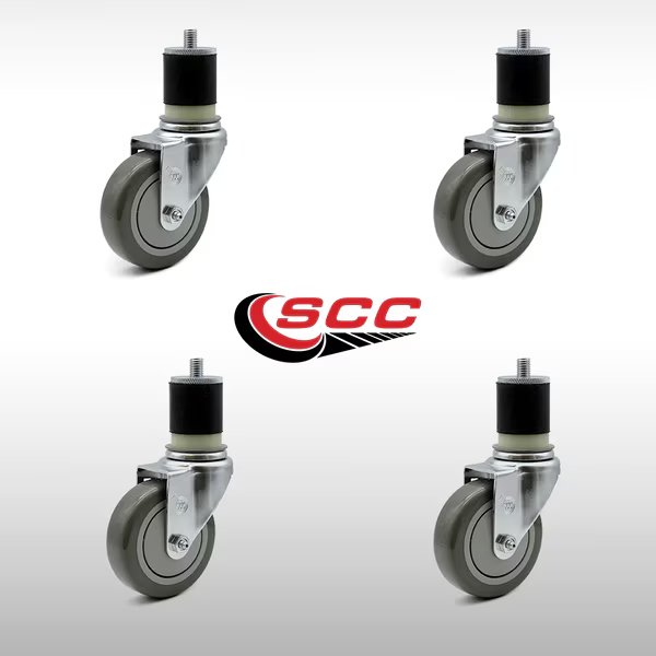 4 Inch SS Gray Polyurethane Swivel 1-7/8 Inch Expanding Stem Caster Set SCC, Service Caster, Mfr#: SCC-SSEX20S414-PPUB-MTG21-4